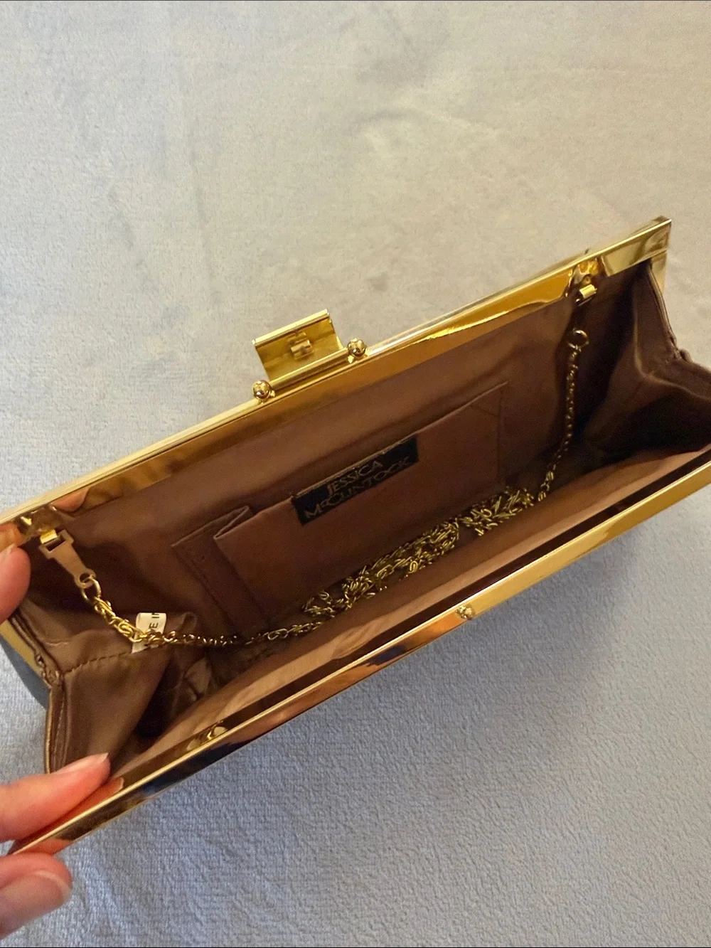 Jessica McClintock Metallic Gold Pleated Frame Clutch